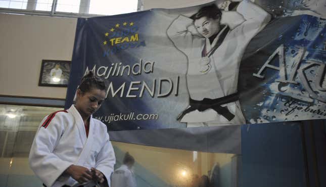 Kosovo’s likely gold medalist. (Photo credit: Visar Kryeziu/AP)