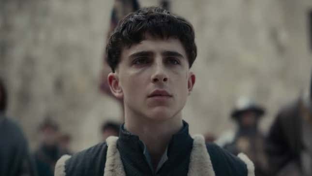 Image for article titled Timothée Chalamet&#39;s Medieval Bowl Cut Seems to Have Stressed Him Out