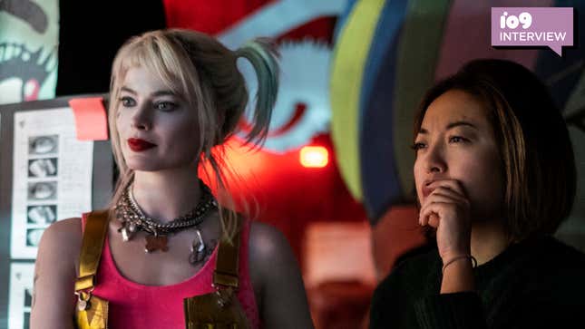 Margot Robbie and director Cathy Yan on the set of Birds of Prey.