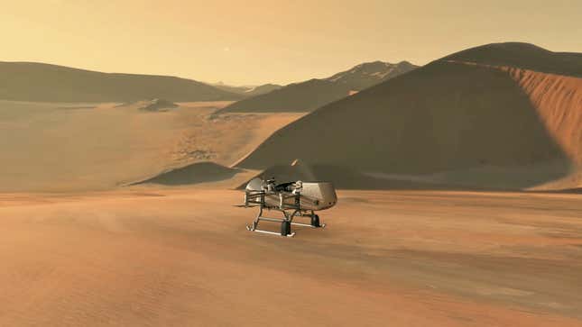 Artist’s conception of Dragonfly above Titan’s surface. 