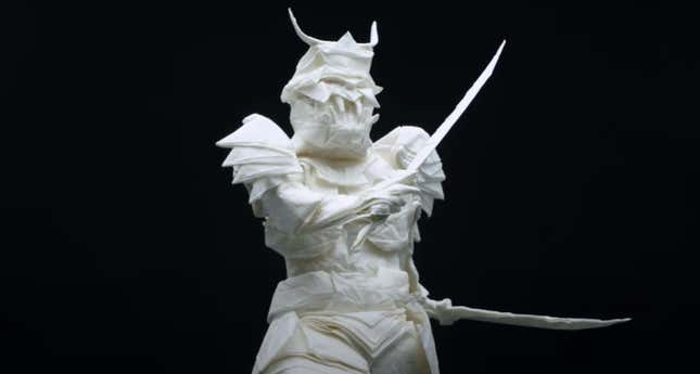 Image for article titled Man Folds One Piece Of Paper For 50 Hours, Makes Samurai