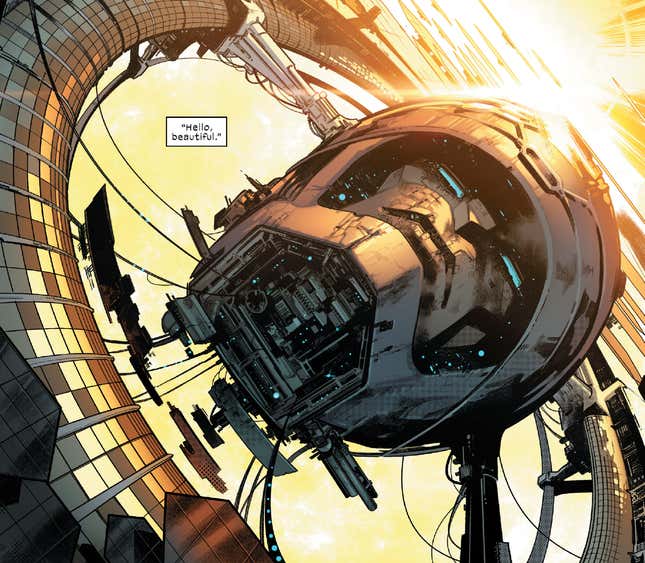 Oh, said space station by the way is built around the head of a Sentinel, because humanity’s paranoia is never not unsubtle.