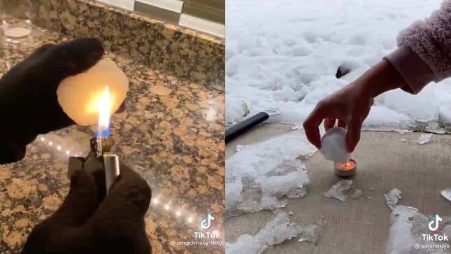 Image for article titled TikTok Users Are Burning Snowballs in Viral Videos to &#39;Prove&#39; the Snow is Fake