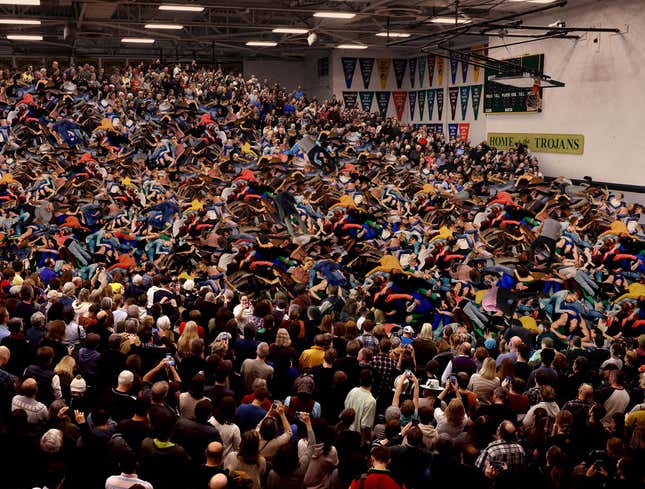 Image for article titled 3 Million Iowans Finish Gathering Into Middle Of Gymnasium For Start Of Caucuses
