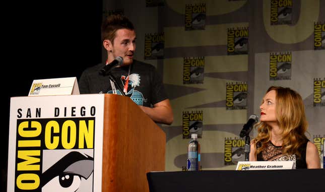 Tom “Syndicate” Cassell speaking at 2015&#39;s San Diego Comic-Con alongside actress Heather Graham.
