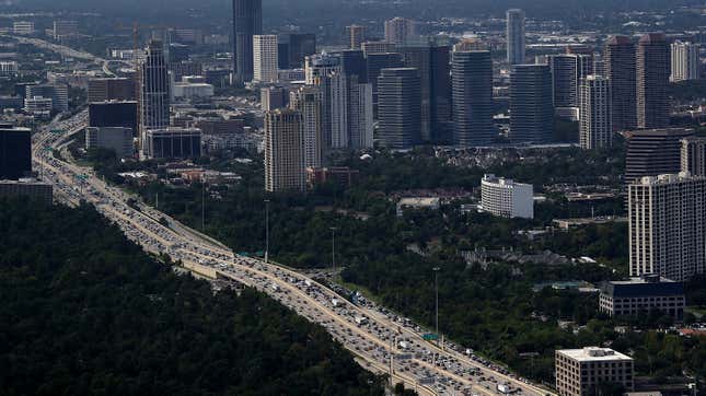 Traffic backs up on a freeway in Houston, Texas