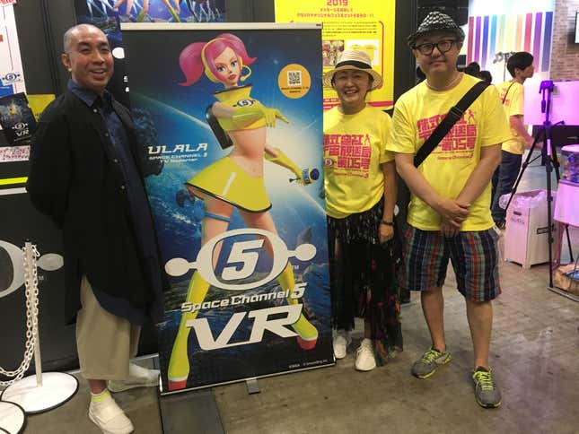 Takumi Yoshinaga of Sega, Mineko Okamura, and Noboru Hotta, both of Grounding Inc