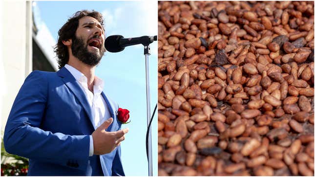 Picture of Josh Groban next to photo of beans