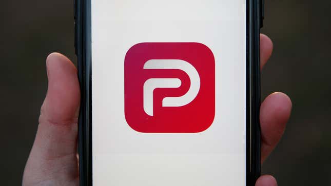 A general view of the the Parler app icon displayed on an iPhone on January 9, 2021 in London, England. 