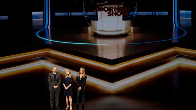 The Morning Show stars Steve Carell, Reese Witherspoon, and Jennifer Aniston at an Apple event in March 2019.