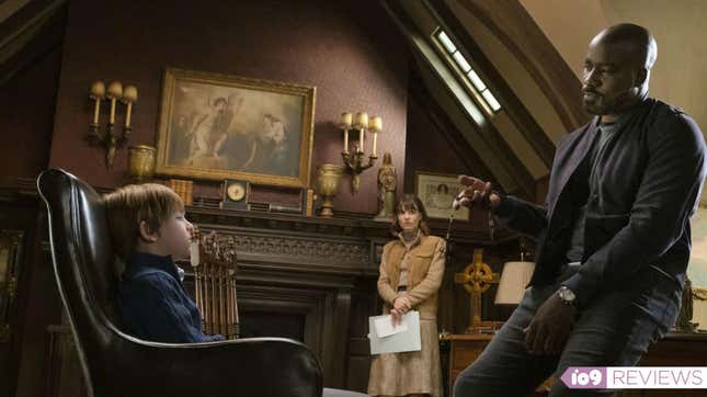 Tween terror Eric (Luke Judy) chats with Evil investigators Kristen (Katja Herbers) and David (Mike Colter).