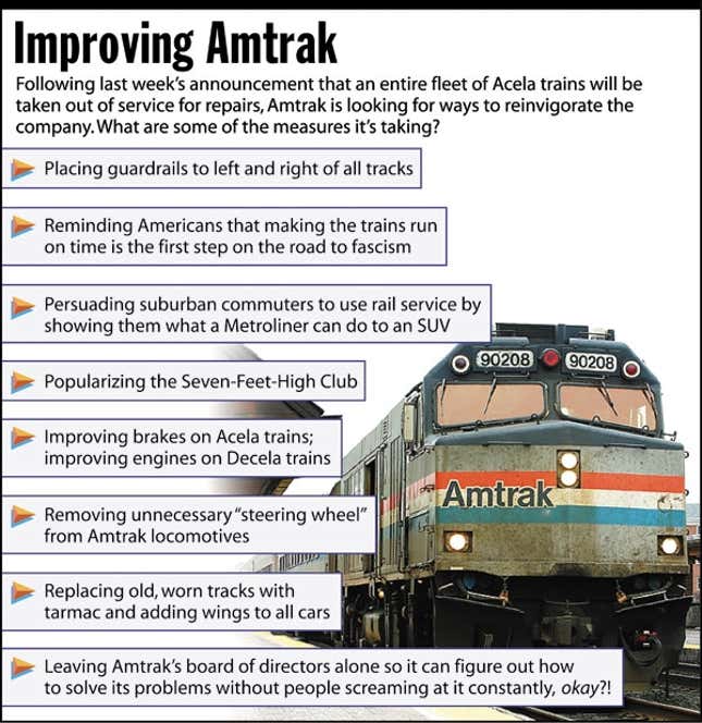 Following last week&#39;s announcement that an entire fleet of Acela trains will be taken out of service for repairs, Amtrak is looking for ways to reinvigorate the company. What are some of the measures it&#39;s taking?
