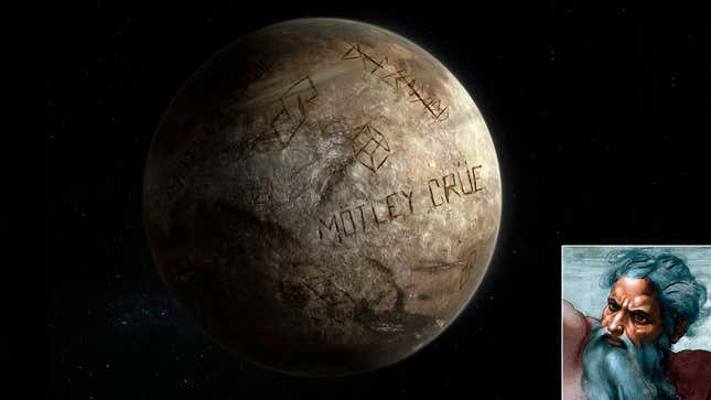 Image for article titled God Stumbles On Old, Beat-Up Planet That He Carved ‘Mötley Crüe’ All Over