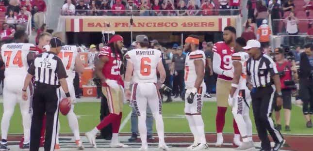 Image for article titled The Richard Sherman-Baker Mayfield Handshake Controversy Has Deepened And Dumbened