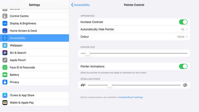 Pointer options with a mouse connected.