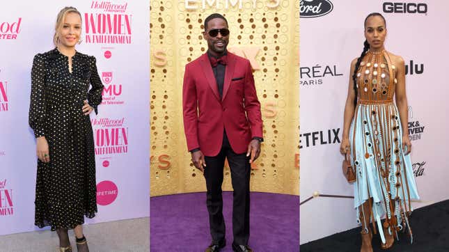 Victoria Mahoney at the THR’s Annual Women in Entertainment Breakfast Gala on December 11, 2019; Sterling K. Brown at the 71st Emmy Awards on September 22, 2019; Kerry Washington at the 13th Annual Essence Black Women In Hollywood Awards Luncheon on February 06, 2020.