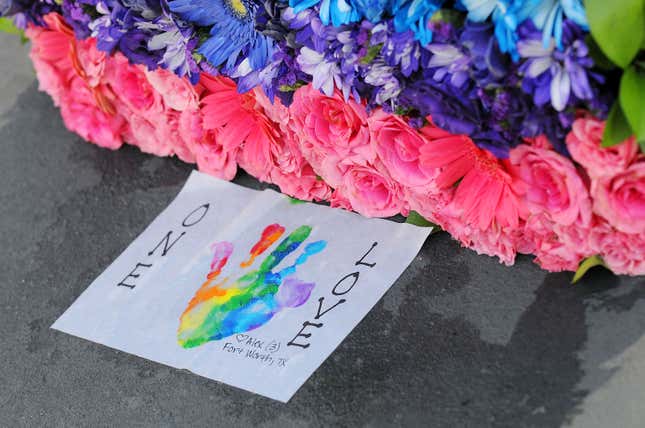 Flowers laid for the victims of the Pulse nightclub shooting in June 2016.