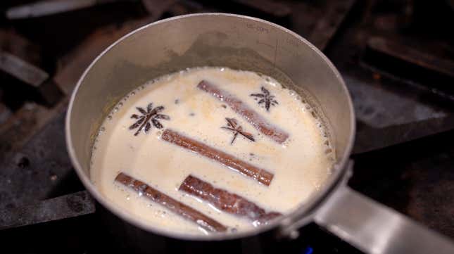 Boiling spices and milk together over the stovetop (photo courtesy of Jessica Von Dopp de Jesus)
