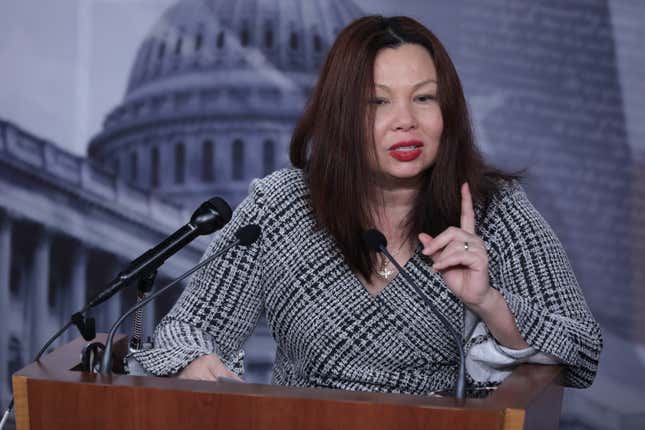 Sen. Tammy Duckworth (D-Ill.) talks to reporters during a news conference at the U.S. Capitol on November 17, 2020 in Washington, DC. 