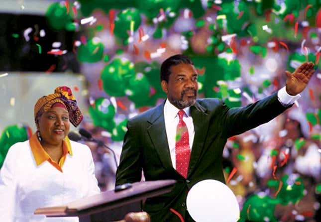 Bilikisu Adewale waves to supporters after becoming the next black man ever to lead Zambia.