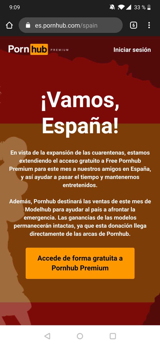 Imagen para el artículo titulado Pornhub extiende a España su oferta de vídeos porno premium gratis por el Coronavirus