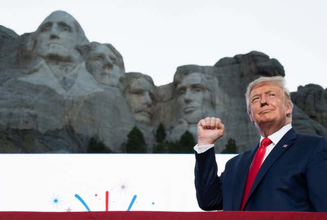 Image for article titled Trump Predictably Fuels Racial Tensions at Mount Rushmore Rally, Says &#39;Growing Danger&#39; Threatens Statues and America