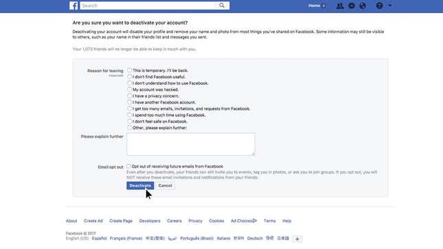 Image for article titled Report: Nothing Stopping You From Deleting Your Facebook Account Right Now