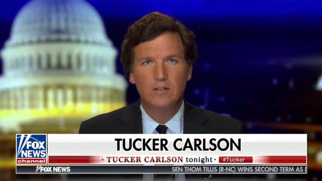 Image for article titled ‘I...I Am The Mainstream Media,’ Realizes Horrified Tucker Carlson Spiraling Live On Air
