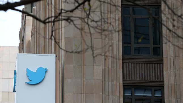 A sign is posted on the exterior of the Twitter headquarters on February 5, 2014, in San Francisco, California.
