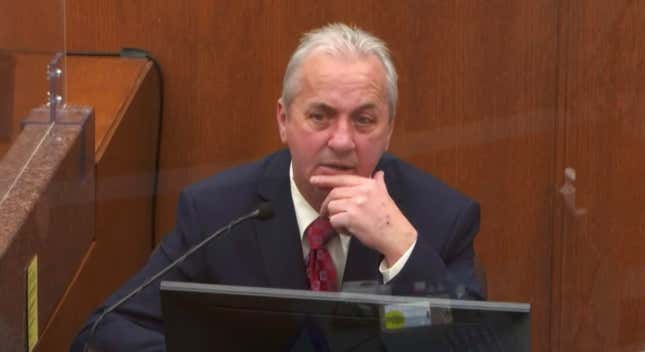 In this image from video, witness Lt. Richard Zimmerman of the Minneapolis Police Department, testifies as Hennepin County Judge Peter Cahill presides Friday, April 2, 2021, in the trial of former Minneapolis police Officer Derek Chauvin at the Hennepin County Courthouse in Minneapolis, Minn. Chauvin is charged in the May 25, 2020 death of George Floyd. 
