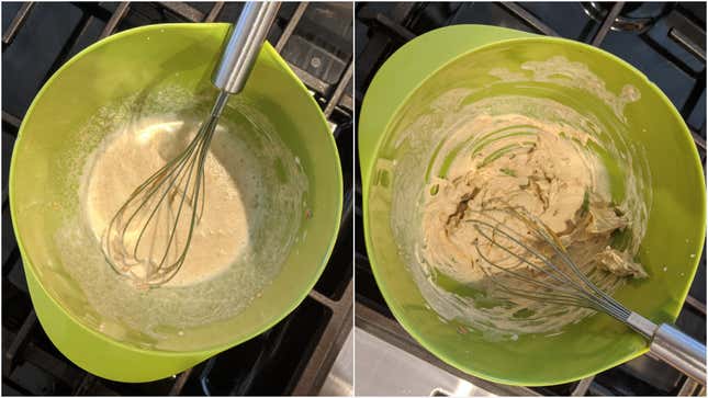 Peanut butter fluff, before and after whipping