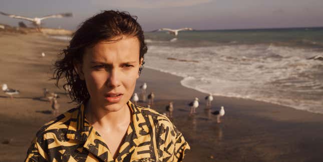 Eleven (Millie Bobby Brown) in her season three psychic beach moment.