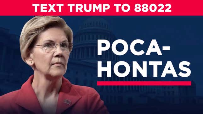 Image from an ad where President Donald Trump uses a racial slur to refer to Senator Elizabeth Warren