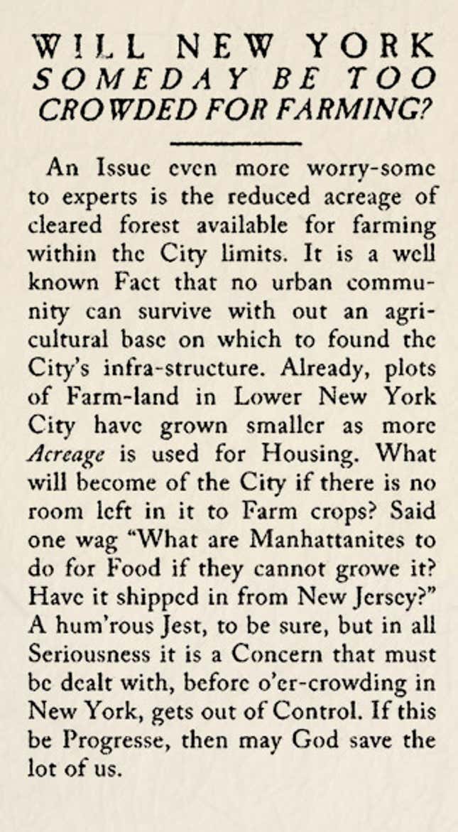 Image for article titled Historical Archives: Will New York Someday Be Too Crowded For Farming?