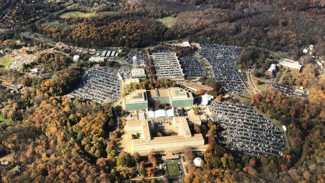 Aerial image of George Bush Center for Intelligence, the headquarters of the Central Intelligence Agency (CIA), in Langley, Virginia in 2018.