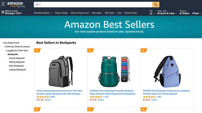 Image for article titled Search Amazon&#39;s Bestseller Lists on This Site