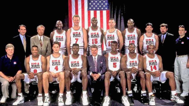 Looking back at this Dream Team team photo, seeing Christian Laettner sitting there instead of Isiah Thomas still doesn’t look right.