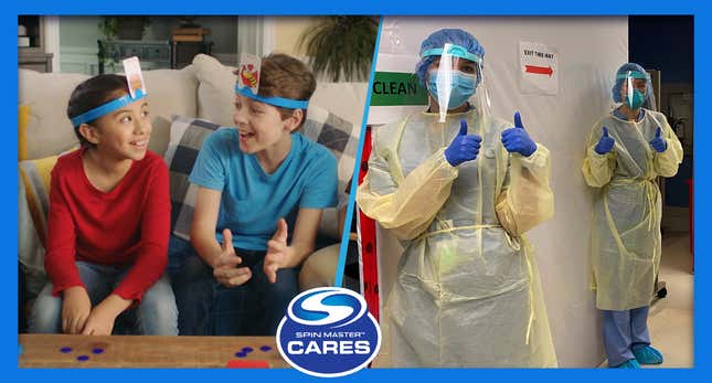 Spin Master’s Headbanz game (left) has been repurposed for the front lines (right).