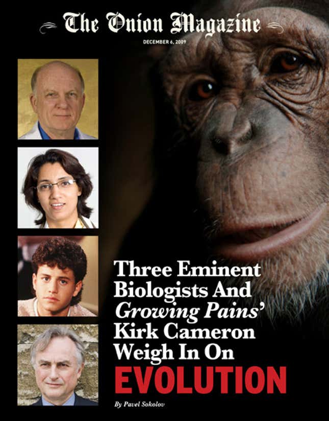 Image for article titled Three Eminent Biologists And &#39;Growing Pains&#39;&#39; Kirk Cameron Weigh In On Evolution