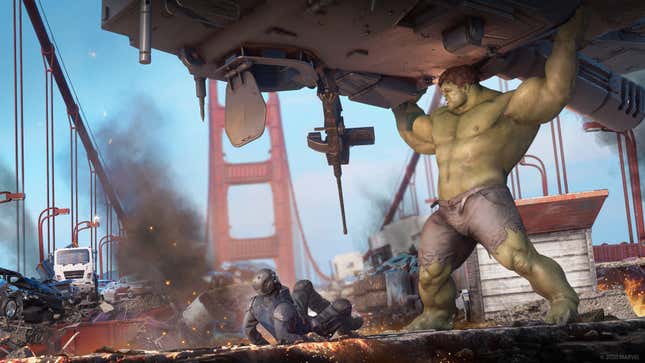 This is the Hulk, seen here smashing things. He does that.