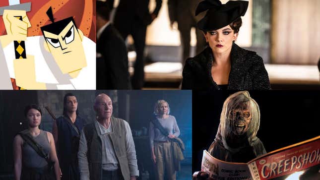 Clockwise from left: Samurai Jack, Penny Dreadful: City of Angels, Creepshow, and Star Trek: Picard