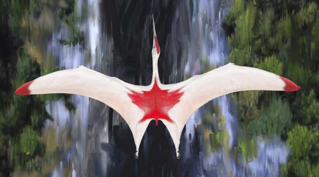 Artist’s depiction of Cryodrakon boreas, featuring Canadian colors in honor of where the fossils were found. The true colors of of the species aren’t actually known. 