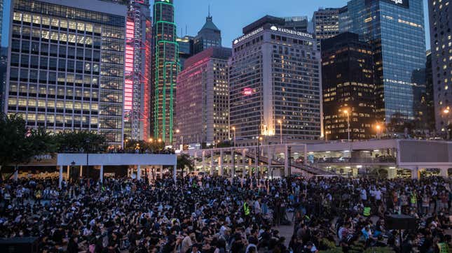 Secondary school students take part in a an anti- government student rally on August 22, 2019 in Hong Kong, China. The students gathered to support the ongoing protest movement and discussed the planned September student strike. 