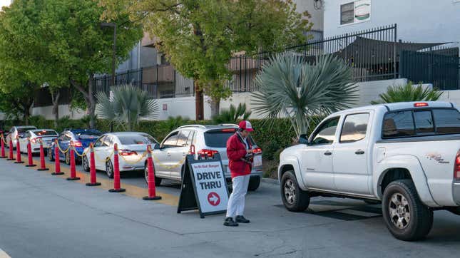 Image for article titled Photos of the longest drive-thru lines in Los Angeles are a sight to see