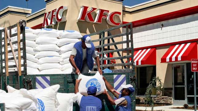 Image for article titled U.N. Aid Workers Distributing Food To Malnourished KFC Customers