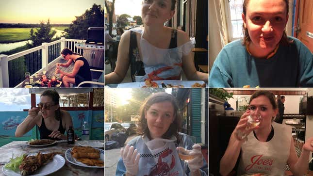 Images of Kate Dries enjoying seafood via an anonymous donor.