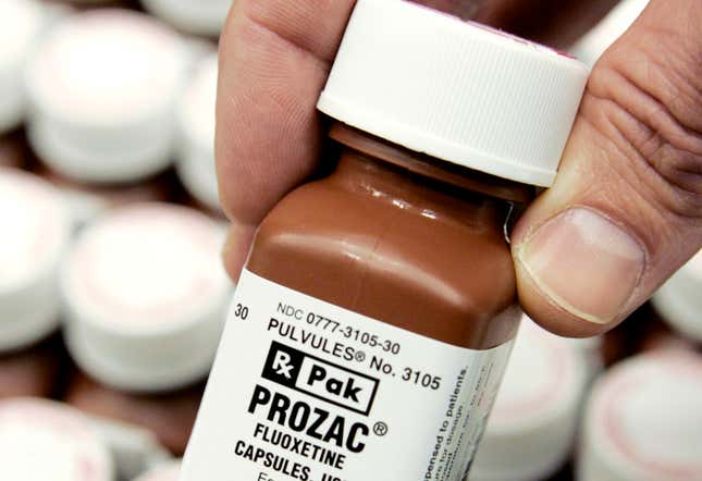 2008: a bottle of Eli Lilly & Co.’s Prozac is pictured at a company facility in Plainfield, Ind.