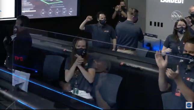 Members of the Mars 2020 team celebrating the good news.