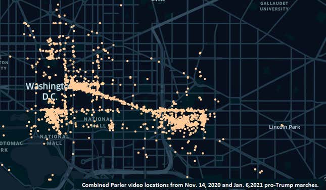 Image for article titled Parler Users Breached Deep Inside U.S. Capitol Building, GPS Data Shows