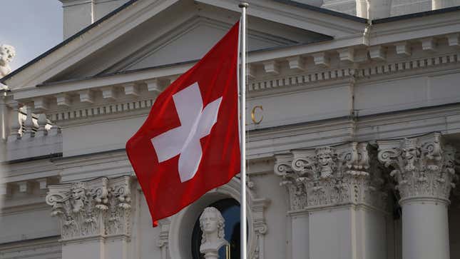 The Swiss flag is seen on September 27, 2020 in Zurich, Switzerland. 
